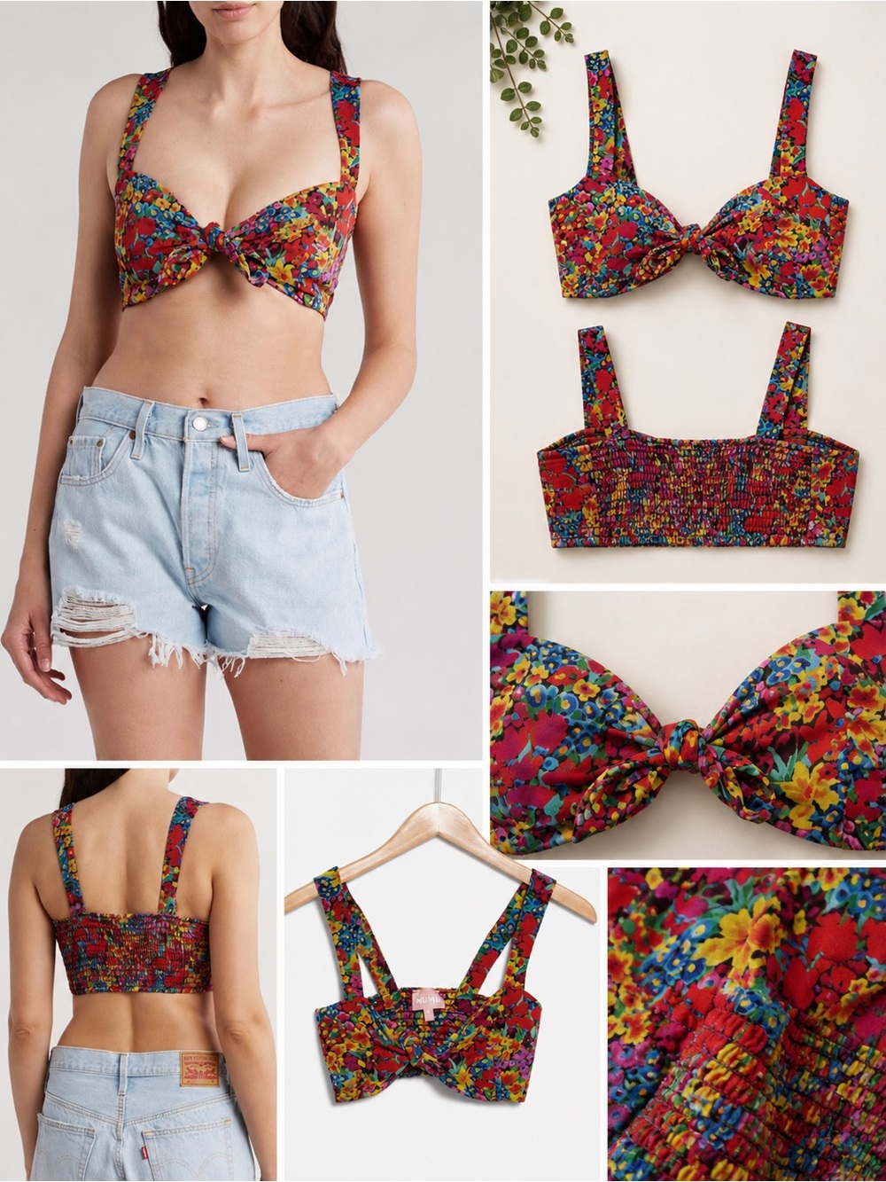 NWT Show Me Your MUMU Kaden Red Floral Crop Bow-front Tie V-Neck Top Small S